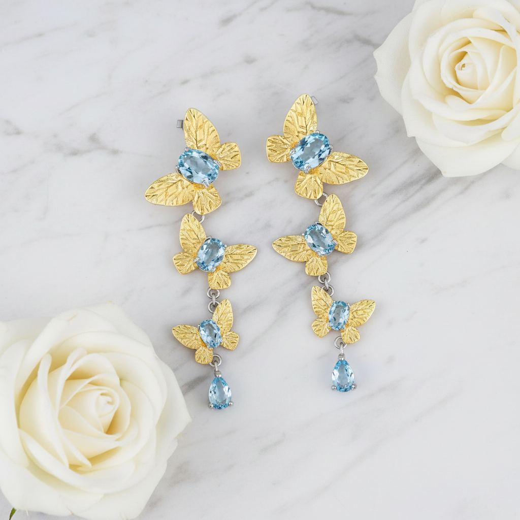 GRACE Gemstone Removable Butterfly Drop Earrings in Gold Plated Sterling Silver