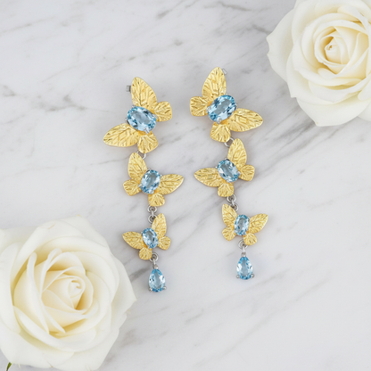 GRACE Gemstone Removable Butterfly Drop Earrings in Gold Plated Sterling Silver