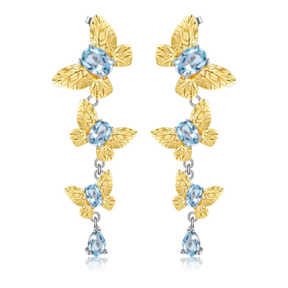 Boucles d'oreilles pendantes papillon amovibles GRACE en argent sterling plaqué or