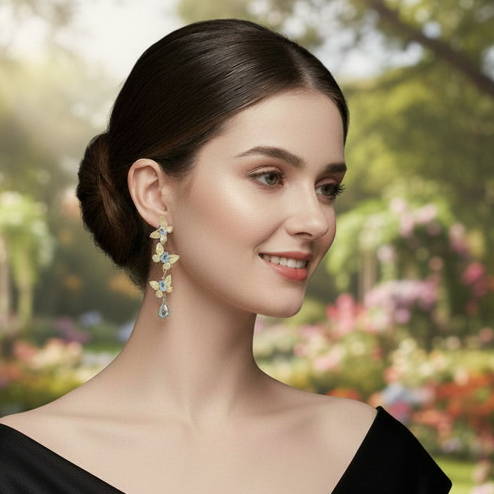 GRACE Gemstone Removable Butterfly Drop Earrings in Gold Plated Sterling Silver