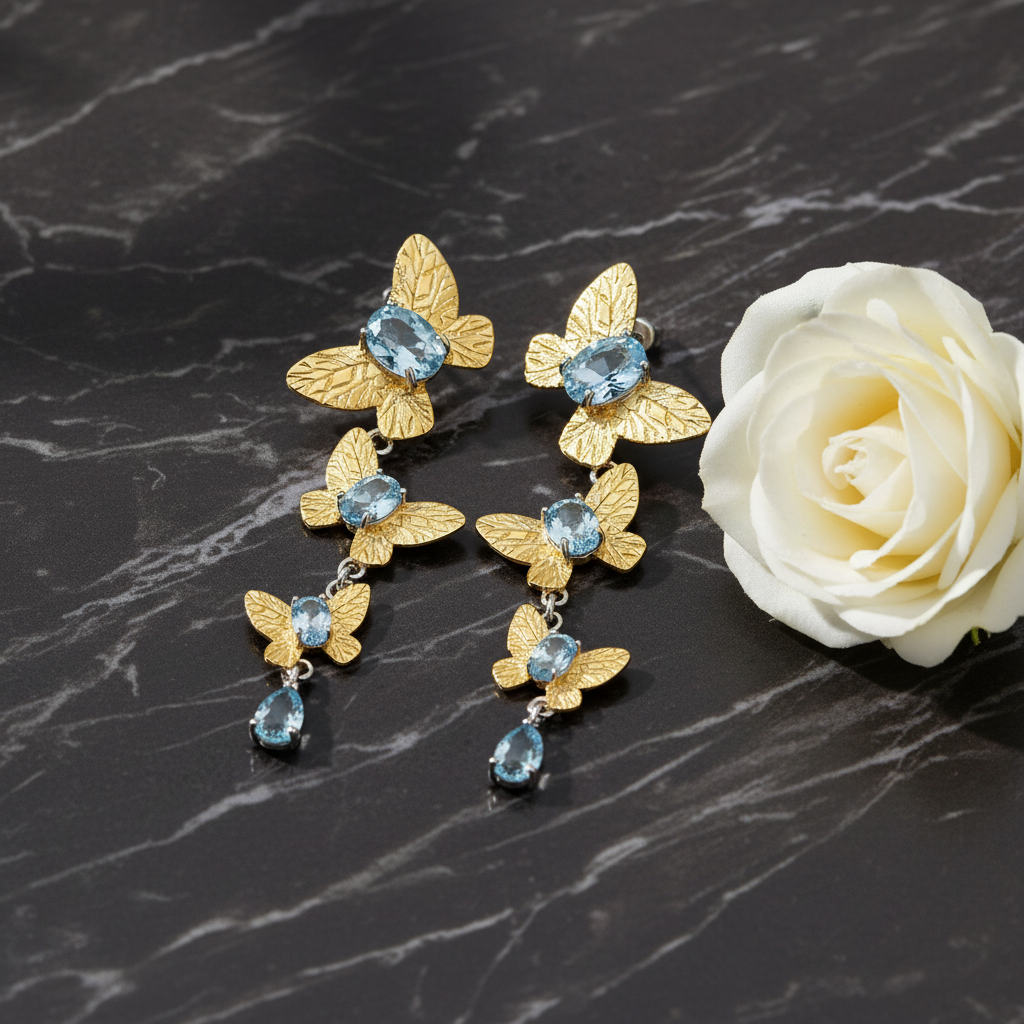 GRACE Gemstone Removable Butterfly Drop Earrings in Gold Plated Sterling Silver