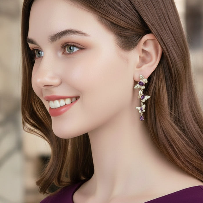 GRACE Gemstone Removable Butterfly Drop Earrings in Gold Plated Sterling Silver
