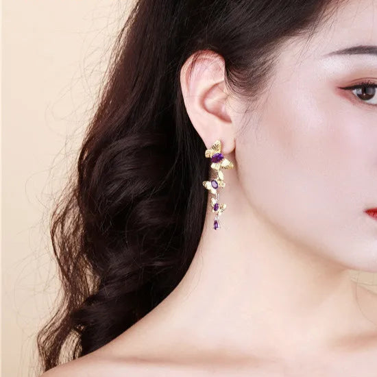 Boucles d'oreilles pendantes papillon amovibles GRACE en argent sterling plaqué or
