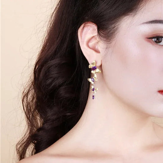 Boucles d'oreilles pendantes papillon amovibles GRACE en argent sterling plaqué or