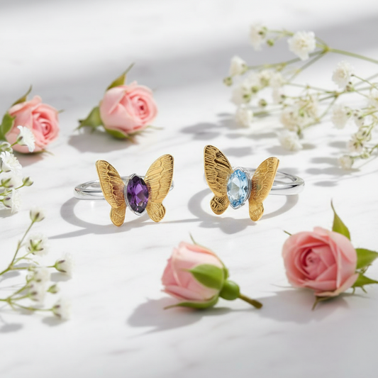 GRACE Gold Butterfly Adjustable Ring in Sterling Silver