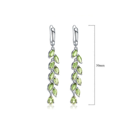 GRACE Green Peridot Leaves Drop Earrings in Sterling Silver