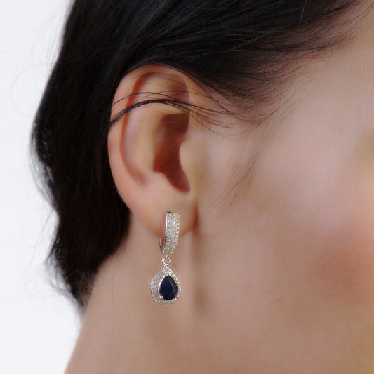 Parure de bijoux GRACE Halo en argent sterling avec saphir bleu taille poire
