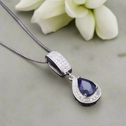GRACE Halo Pear Cut Blue Sapphire Jewelry Set in Sterling Silver