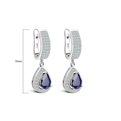 GRACE Halo Pear Cut Blue Sapphire Jewelry Set in Sterling Silver