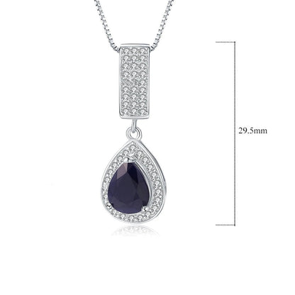GRACE Halo Pear Cut Sapphire Pendant Necklace in Sterling Silver
