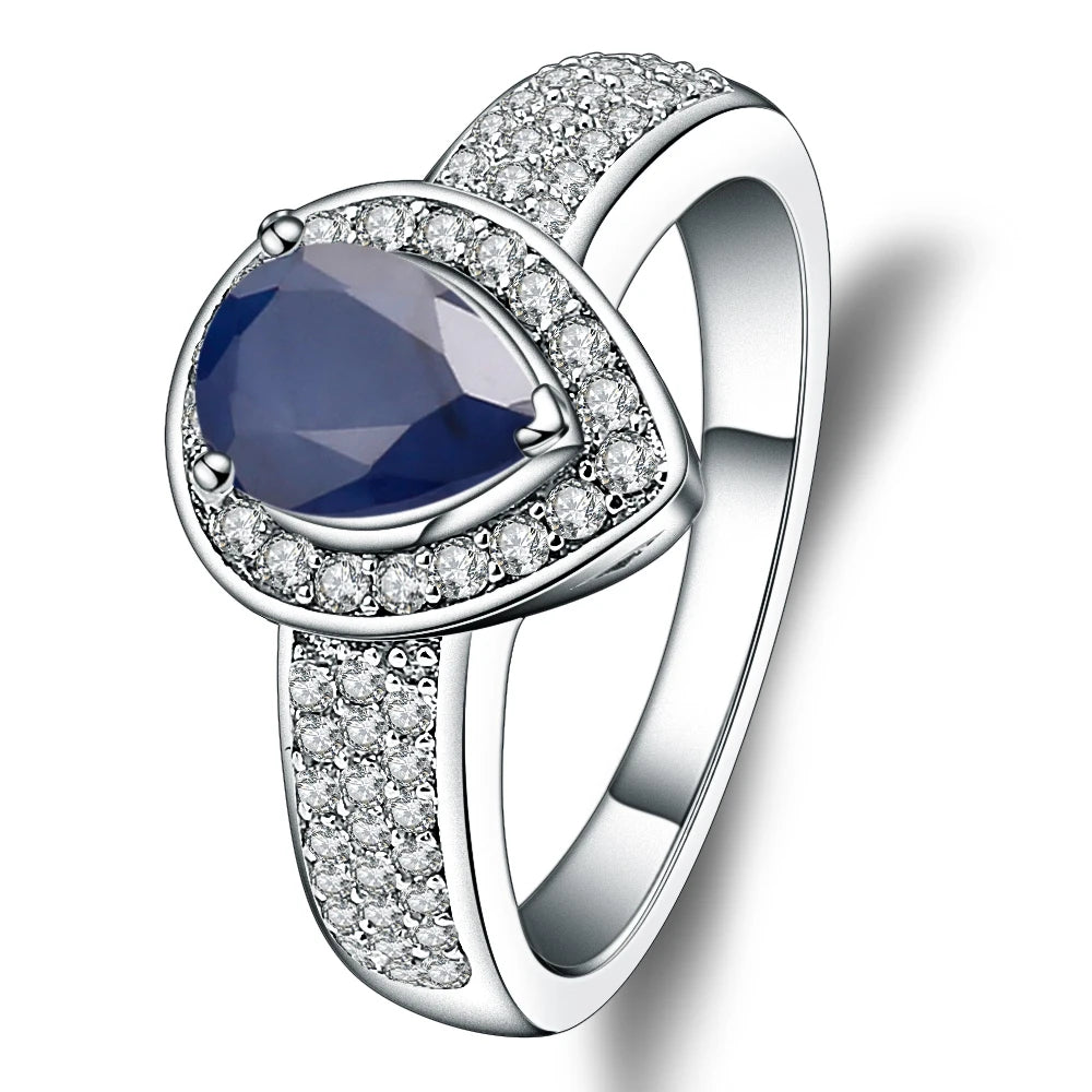 GRACE Halo Pear Cut Sapphire Jewelry Set in Sterling Silver