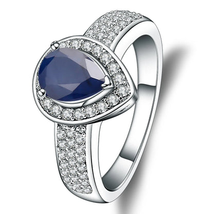 GRACE Halo Pear Cut Sapphire Jewelry Set in Sterling Silver