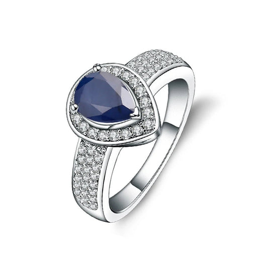 GRACE Halo Pear Cut Sapphire Ring in Sterling Silver