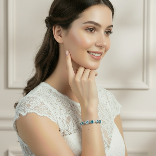 Pulsera GRACE con topacio azul suizo en forma de corazón en plata de ley