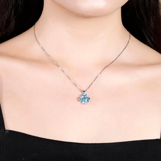 GRACE Heart Swiss Blue Topaz Flower Pendant Necklace in Gold Plated Sterling Silver