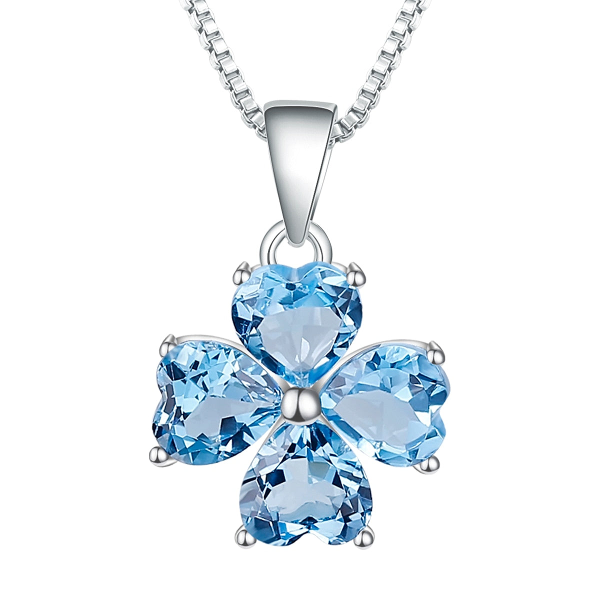 GRACE Heart Swiss Blue Topaz Flower Pendant Necklace in Gold Plated Sterling Silver