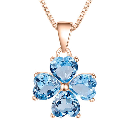 GRACE Heart Swiss Blue Topaz Flower Pendant Necklace in Gold Plated Sterling Silver