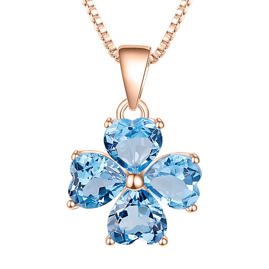 GRACE Heart Swiss Blue Topaz Flower Pendant Necklace in Gold Plated Sterling Silver