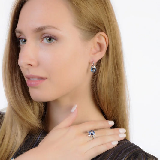 GRACE Iolite Blue Mystic Quartz Flower Ring in Sterling Silver