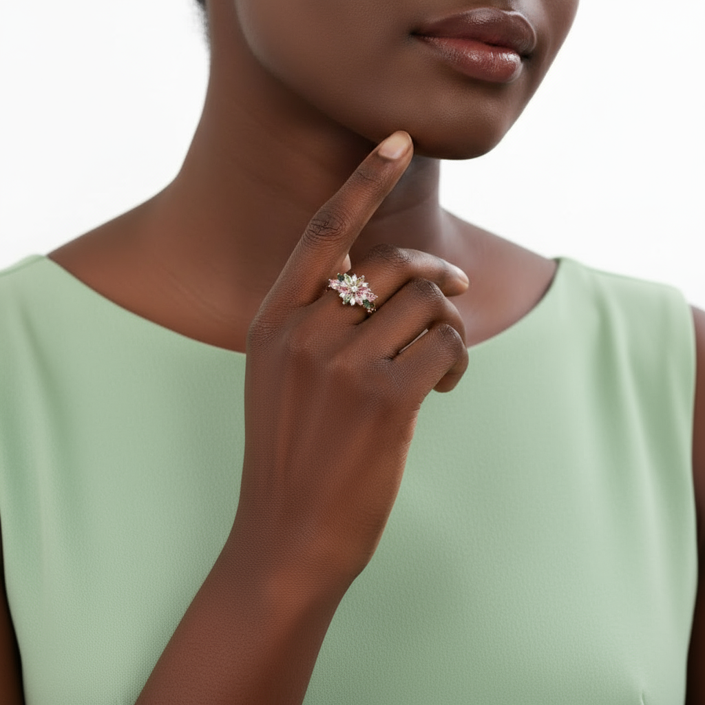 Anillo GRACE con flor de piedra preciosa marquesa en plata de ley