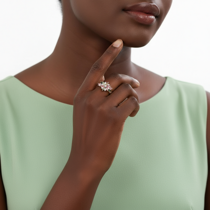 Anillo GRACE con flor de piedra preciosa marquesa en plata de ley