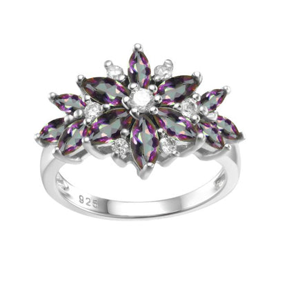 GRACE Marquise Gemstone Flower Ring in Sterling Silver