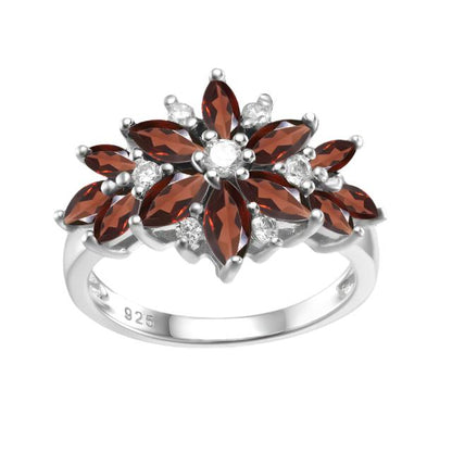 GRACE Marquise Gemstone Flower Ring in Sterling Silver