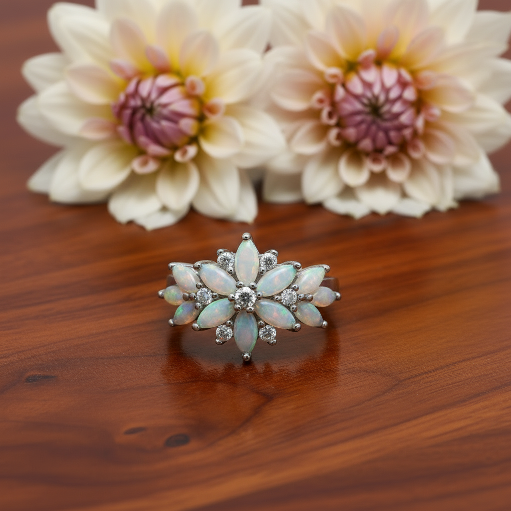 Anillo GRACE con flor de piedra preciosa marquesa en plata de ley