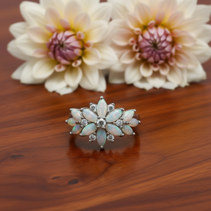 Anillo GRACE con flor de piedra preciosa marquesa en plata de ley