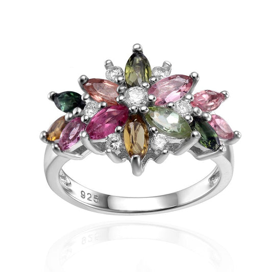 GRACE Marquise Gemstone Flower Ring in Sterling Silver
