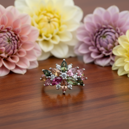 Anillo GRACE con flor de piedra preciosa marquesa en plata de ley