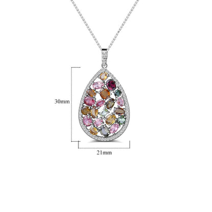 GRACE Multi-Color Tourmaline Cluster Pendant Necklace in Sterling Silver
