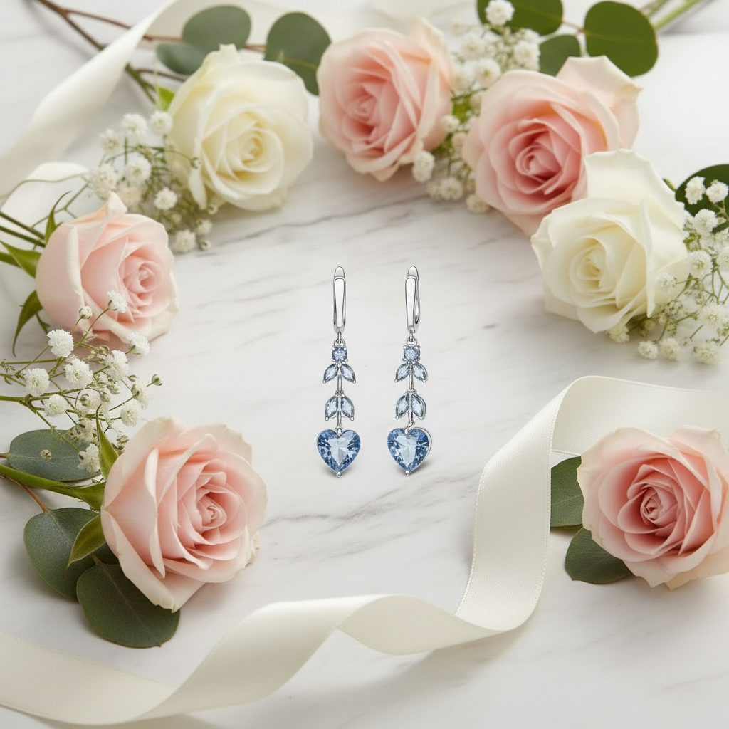 GRACE Mystic Quartz Heart Leaves Drop Earrings in Sterling Silver