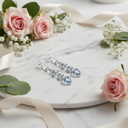 GRACE Mystic Quartz Heart Leaves Drop Earrings in Sterling Silver