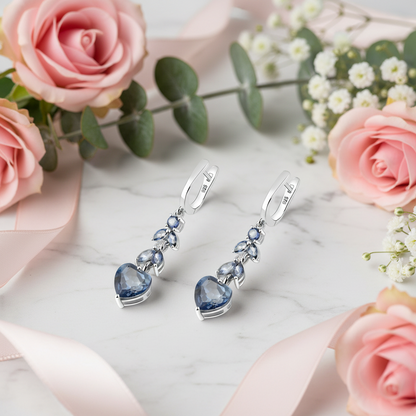 GRACE Mystic Quartz Heart Leaves Drop Earrings in Sterling Silver