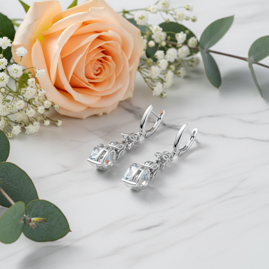 GRACE Mystic Quartz Heart Leaves Drop Earrings in Sterling Silver