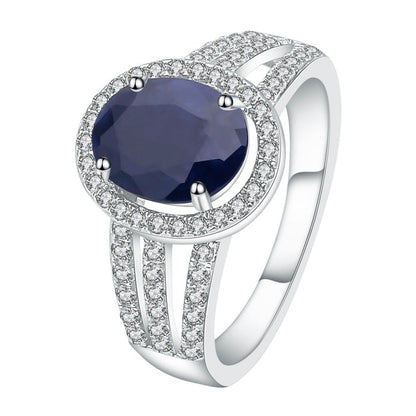 GRACE Oval Blue Sapphire Halo Ring in Gold Plated Sterling Silver
