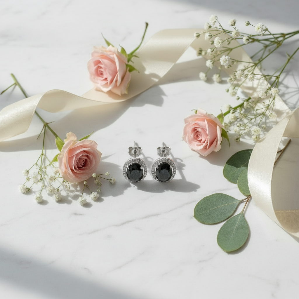 GRACE Oval Blue Sapphire Halo Stud Earrings in Sterling Silver