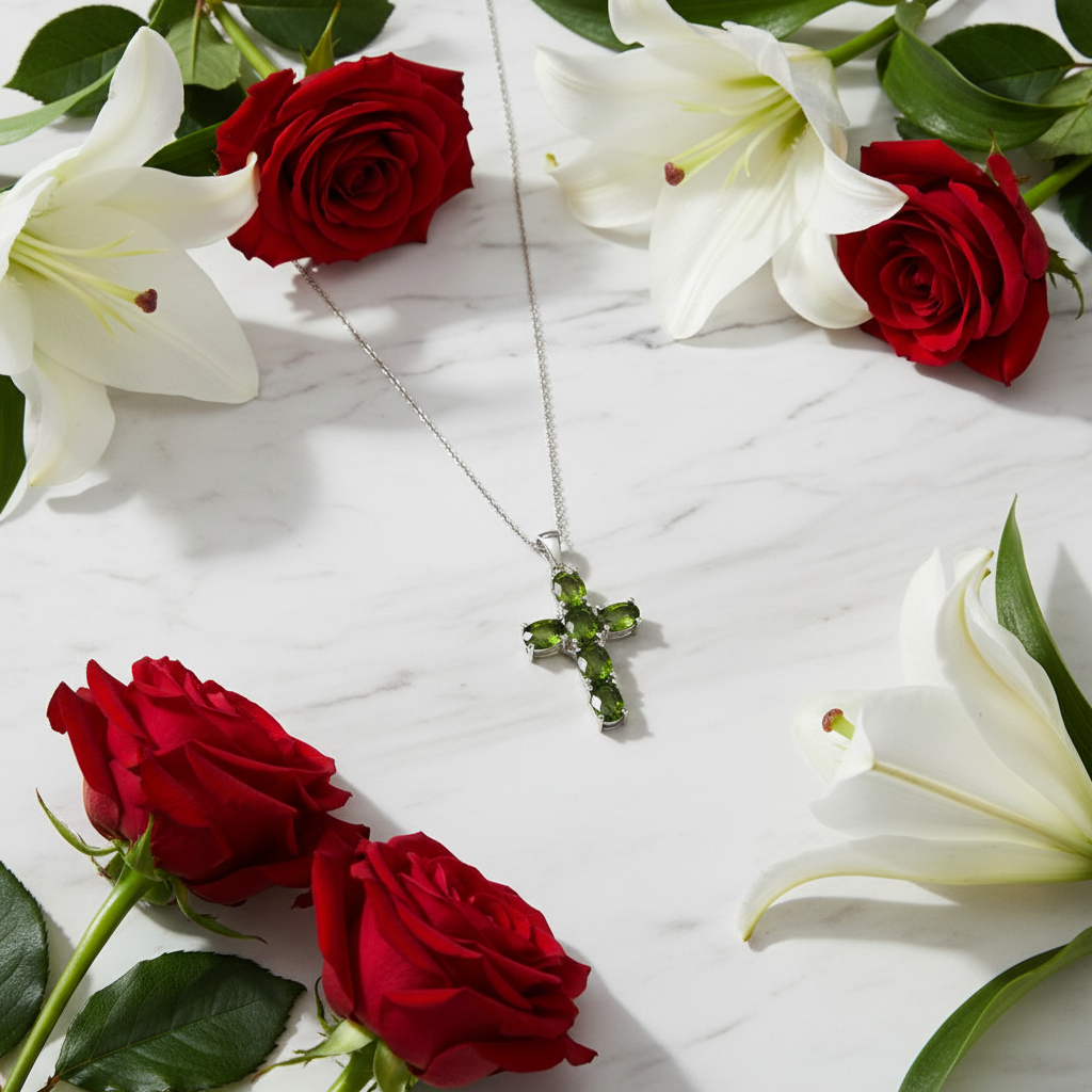 GRACE Oval Multi-Stone Cross Necklace in Sterling Silver