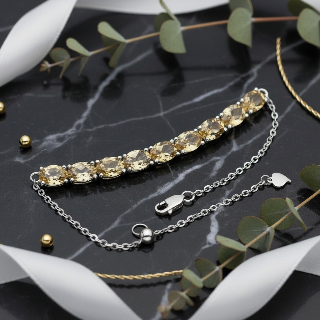 GRACE Oval Citrine Adjustable Bracelet in Sterling Silver