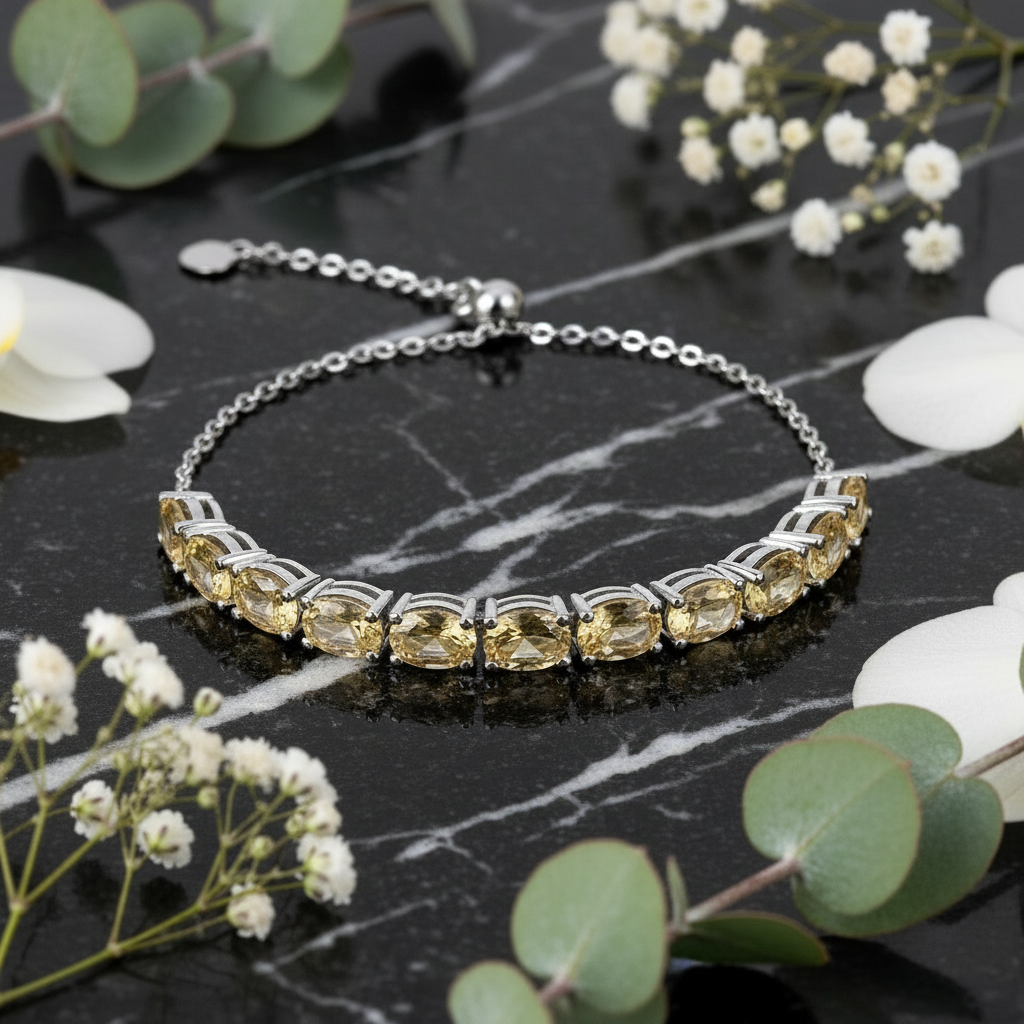 GRACE Oval Citrine Adjustable Bracelet in Sterling Silver