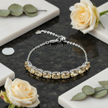 GRACE Oval Citrine Adjustable Bracelet in Sterling Silver