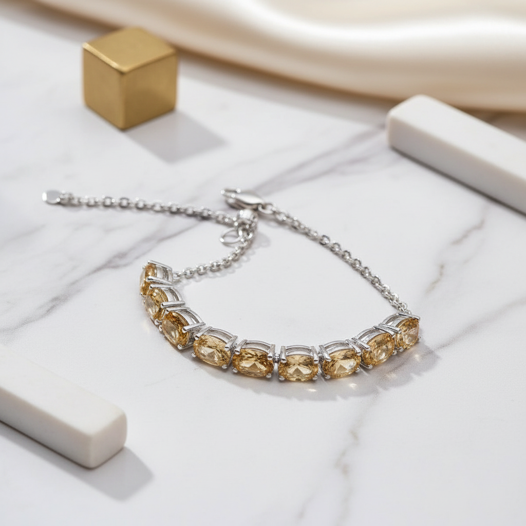 GRACE Oval Citrine Adjustable Bracelet in Sterling Silver