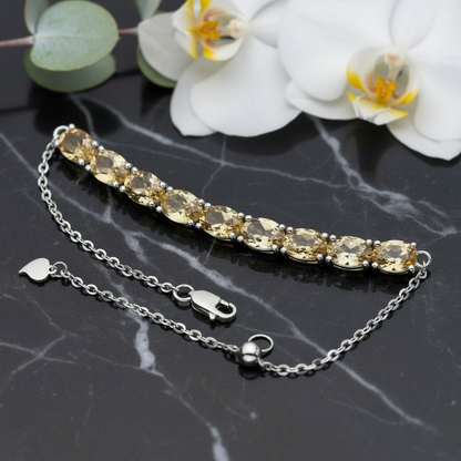 GRACE Oval Citrine Adjustable Bracelet in Sterling Silver