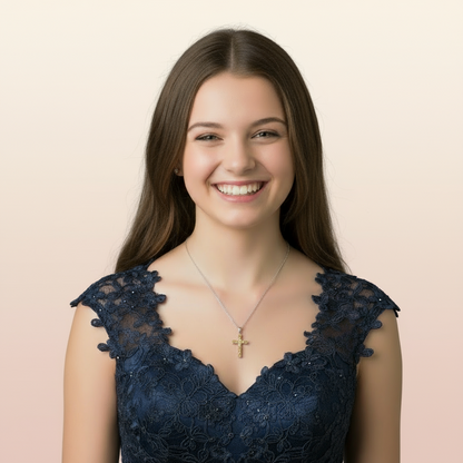 GRACE Oval Multi-Stone Cross Necklace in Sterling Silver