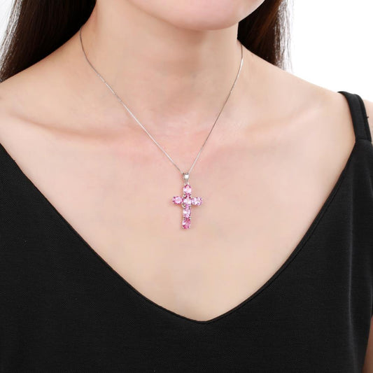 GRACE Oval Gemstone Cross Necklace in Sterling Silver