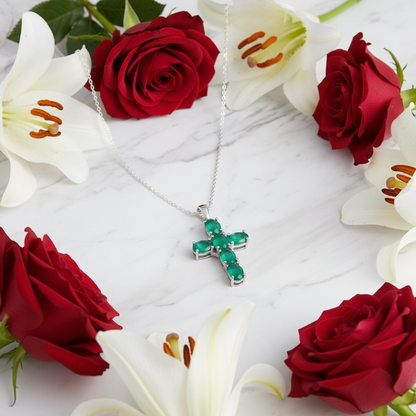 GRACE Oval Multi-Stone Cross Necklace in Sterling Silver
