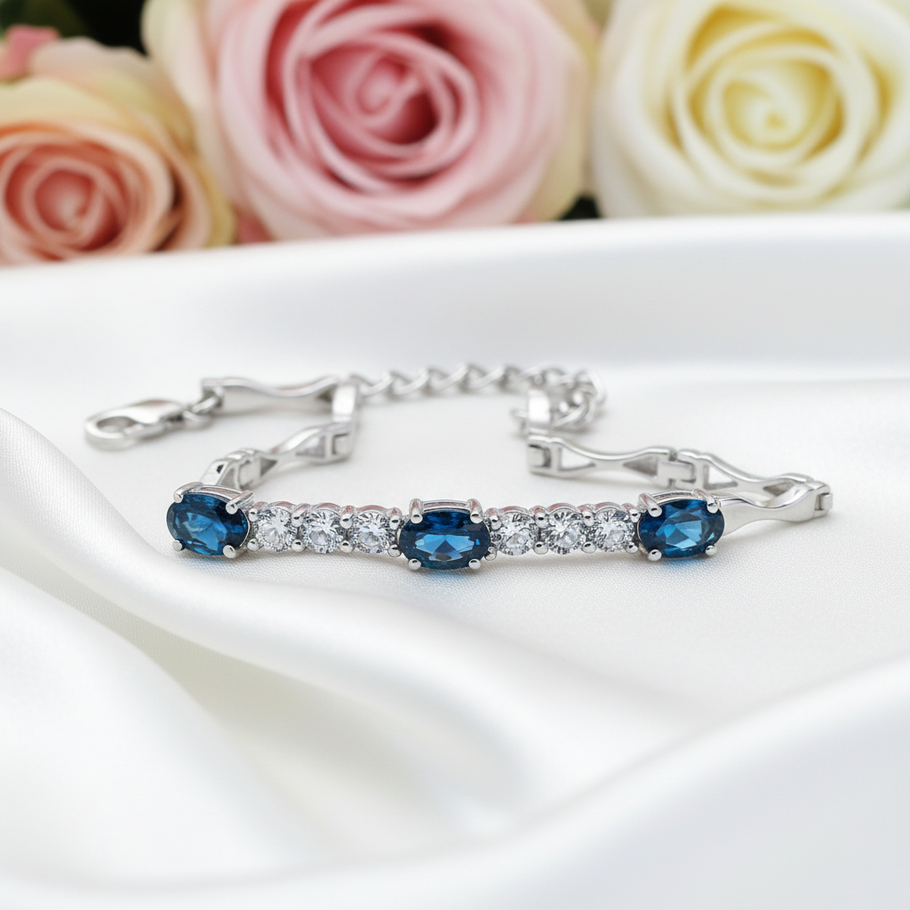 GRACE Oval London Blue Topaz with CZ Bracelet in Sterling Silver