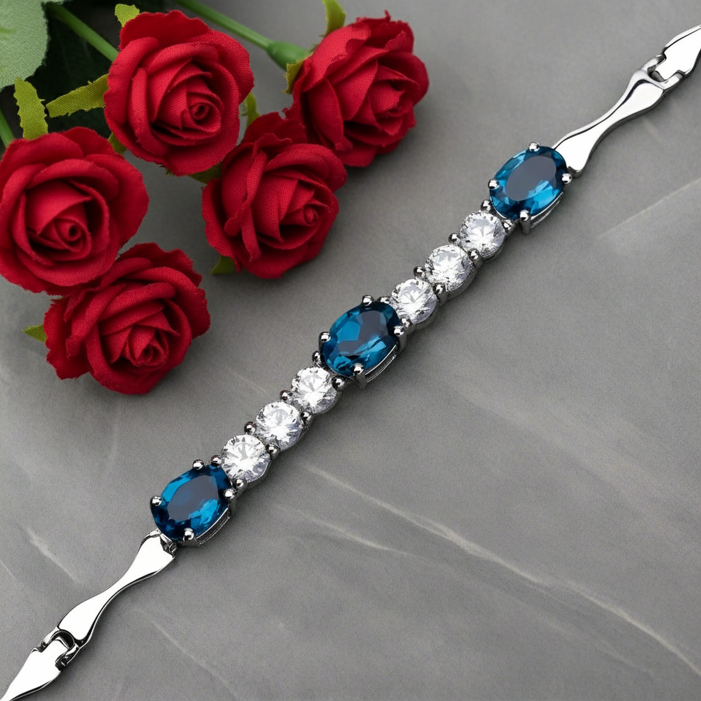 GRACE Oval London Blue Topaz with CZ Bracelet in Sterling Silver
