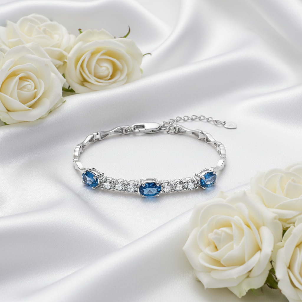 GRACE Oval London Blue Topaz with CZ Bracelet in Sterling Silver